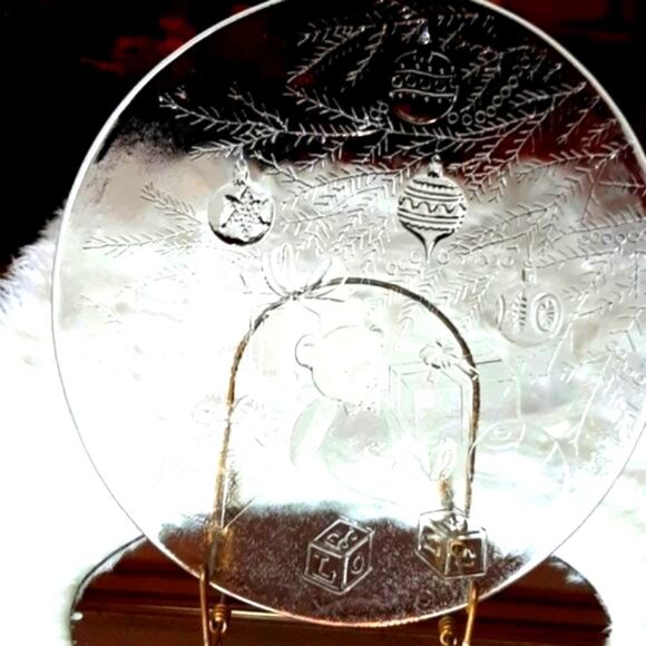 Home interior Christmas Etched Teddy Bear‎ Glass Serving Tray 13 - Picture 3 of 7